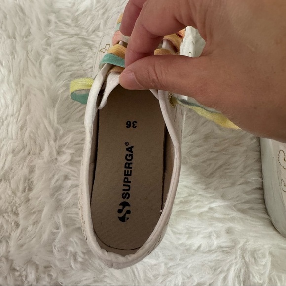 Superga White Platform Sneakers with Multicolor Laces Size 6 - Picture 3 of 15